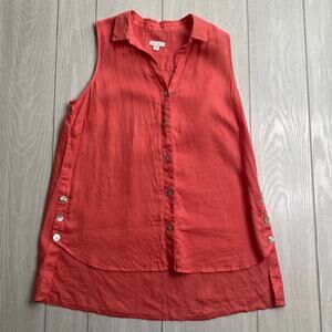 J Jill Love Linen Women's Coral Pink Side Button Tunic Top Size Medium